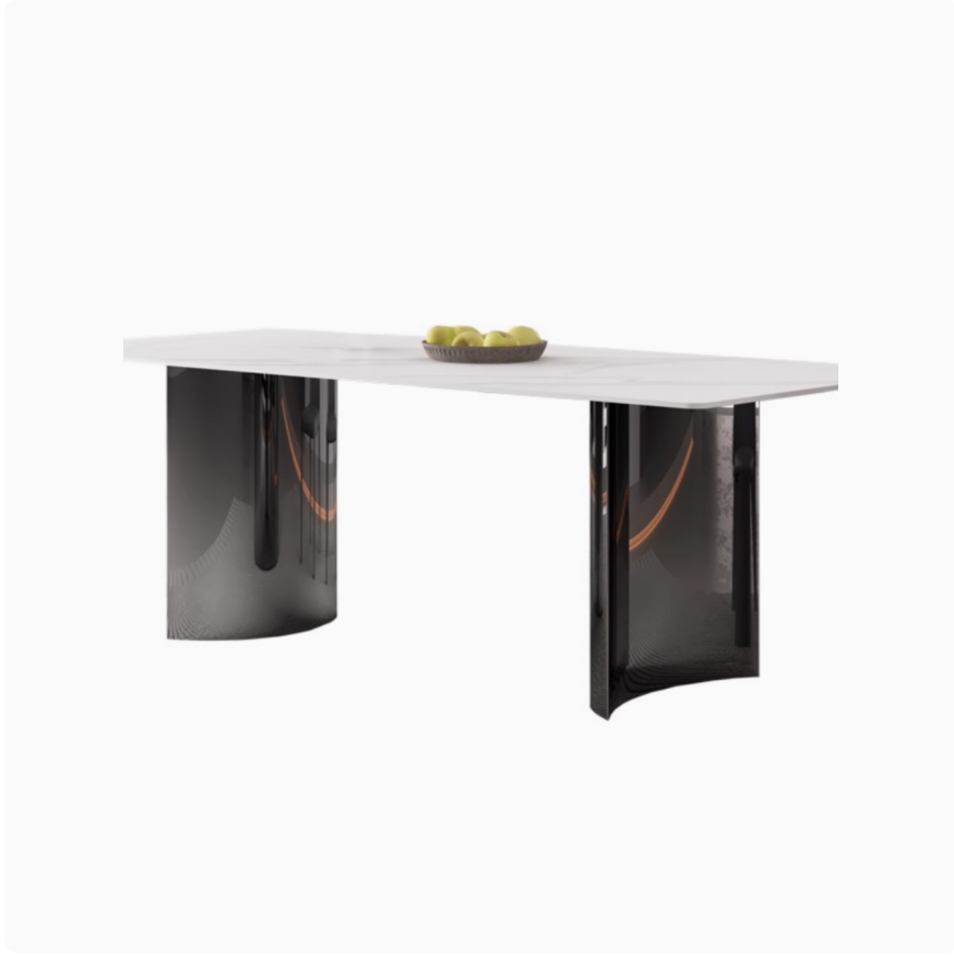 岩板餐桌不锈钢高端长方形桌子意式轻奢家用现代极简大餐台